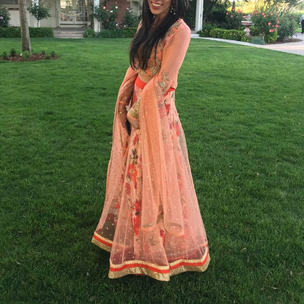 CUSTOM INDIAN PEACH LEHENGA SET